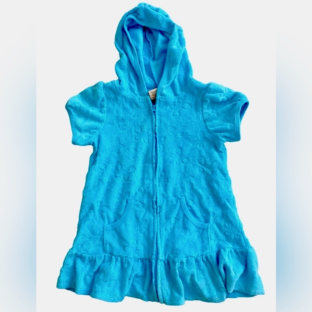 Arizona Girl’s 2T Hooded Swim Cover Up Short Sleeve Zip Butterfly Turquoise